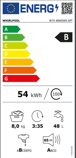 Etiqueta de Eficiencia Energética - W7X W845WR SPT