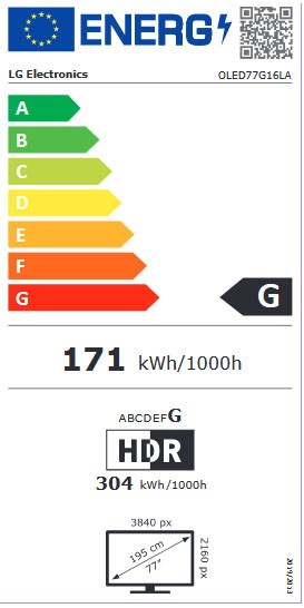 Etiqueta de Eficiencia Energética - OLED77G16LA