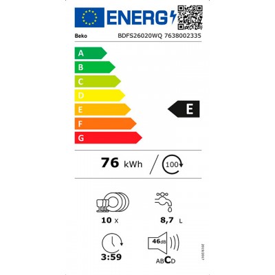 Lavavajillas BEKO BDFS26020WQ