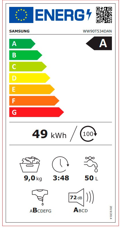 Etiqueta de Eficiencia Energética - WW90T534DAN/S3