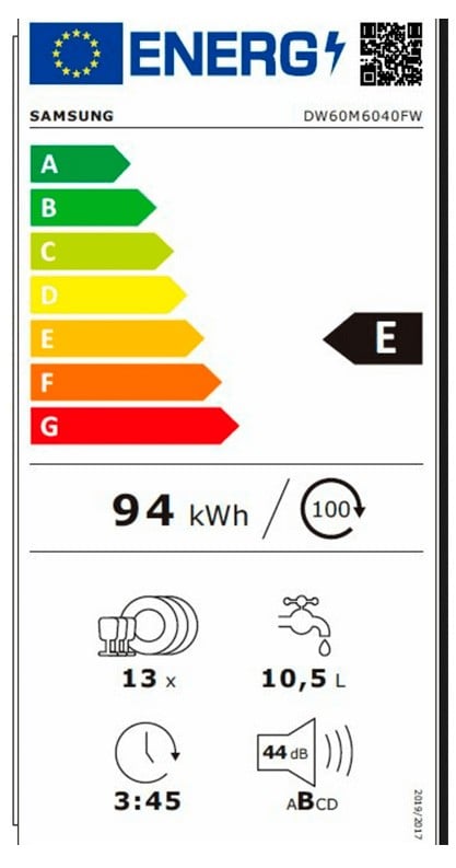 Etiqueta de Eficiencia Energética - DW60M6040FW/EC