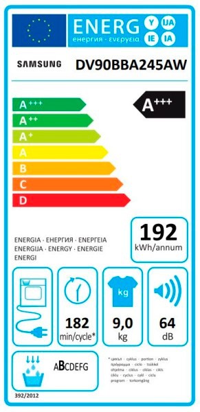Etiqueta de Eficiencia Energética - DV90BBA245AWEC