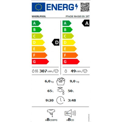 Lavasecadora WHIRLPOOL FFWDB 964369 BV SPT