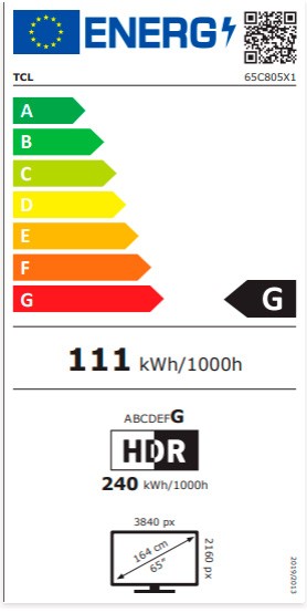 Eficiencia energética G Televisión 165,1 cm (65) MINI LED TCL 65C805 4K,  HDR10, GOOGLE TV, WIFI, BLUETOOTH » Chollometro