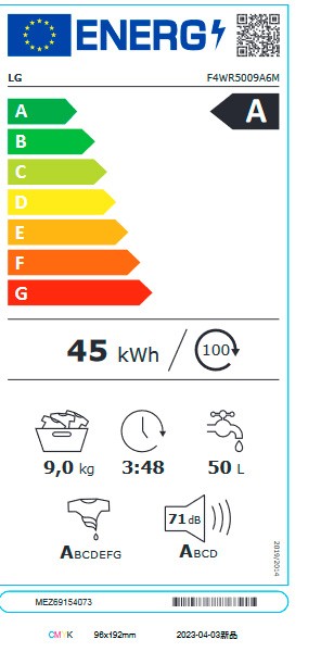 Etiqueta de Eficiencia Energética - F4WR5009A6M