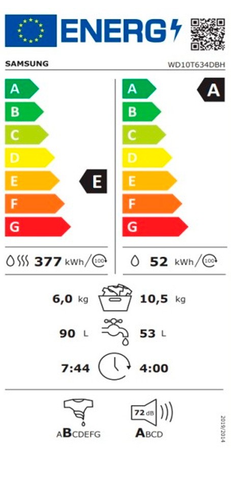 Etiqueta de Eficiencia Energética - WD10T634DBHS3