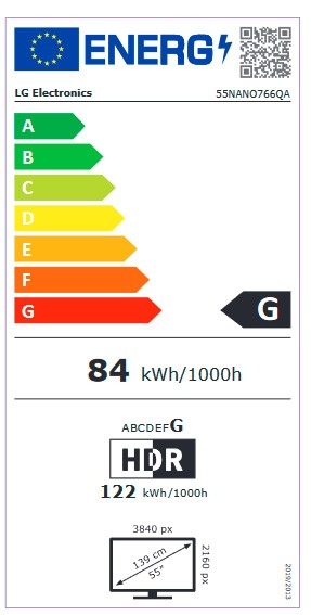 Etiqueta de Eficiencia Energética - 55NANO766QA