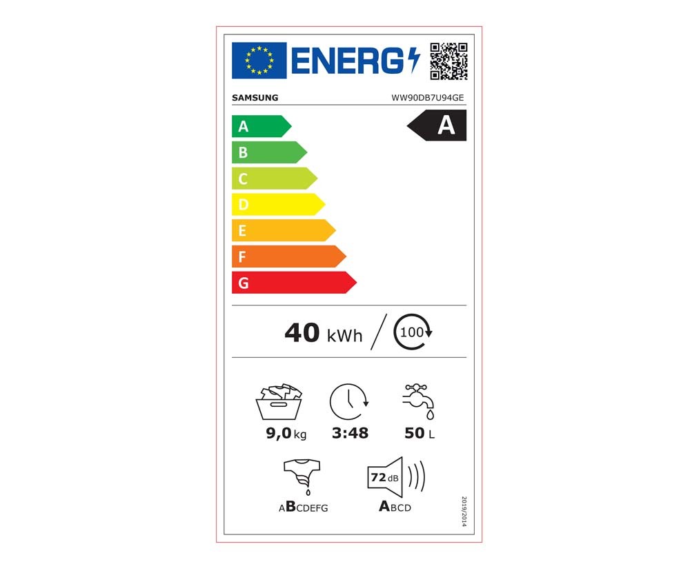 Etiqueta de Eficiencia Energética - WW90DB7U94GEU3
