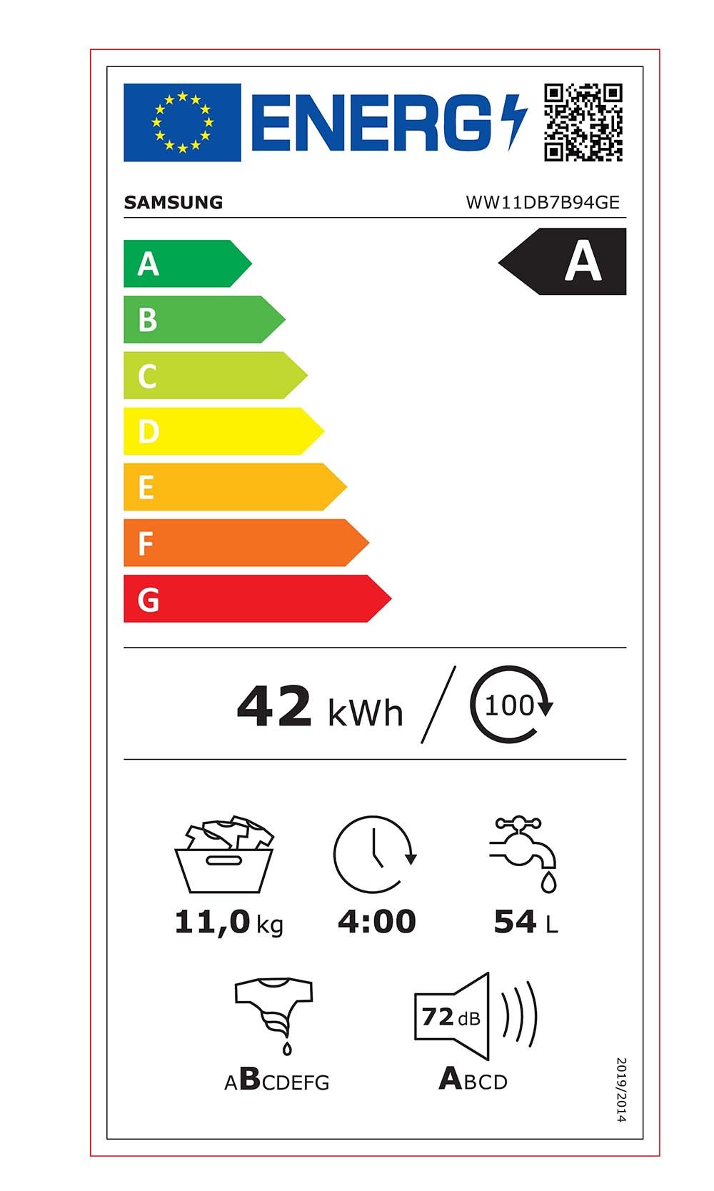 Etiqueta de Eficiencia Energética - WW11DB7B94GEU3