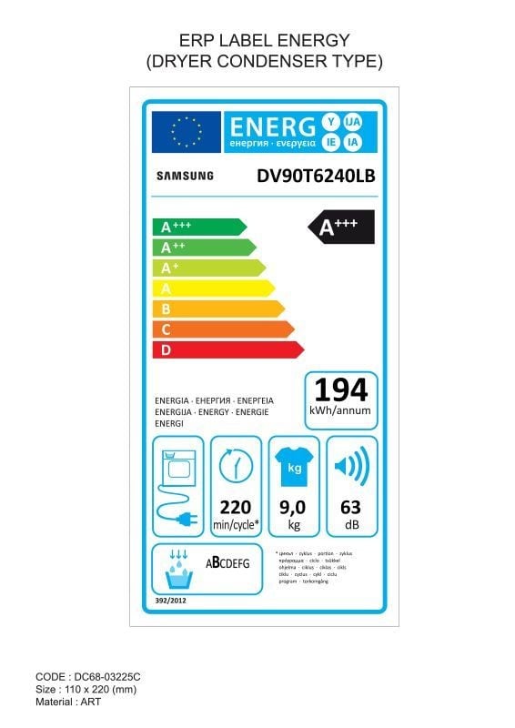 Etiqueta de Eficiencia Energética - DV90T6240LBS3