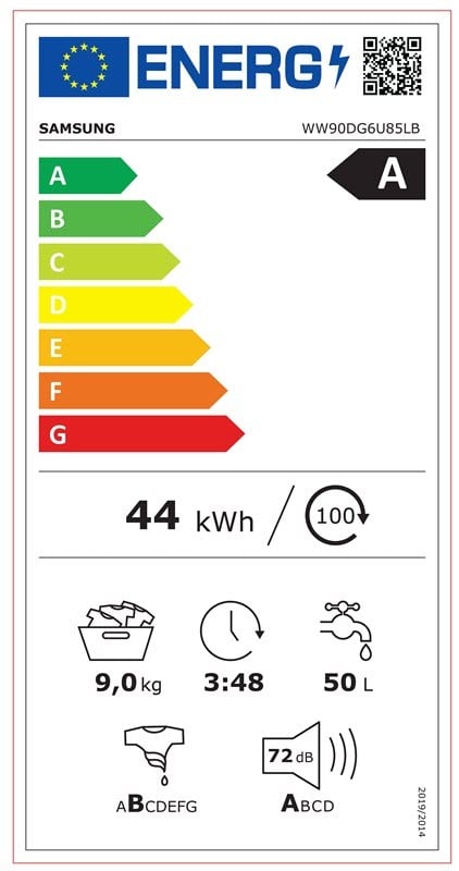 Etiqueta de Eficiencia Energética - WW90DG6U85LBU3