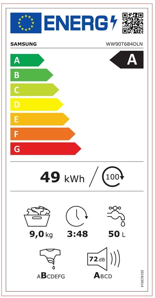 Etiqueta de Eficiencia Energética - WW90T684DLN/S3