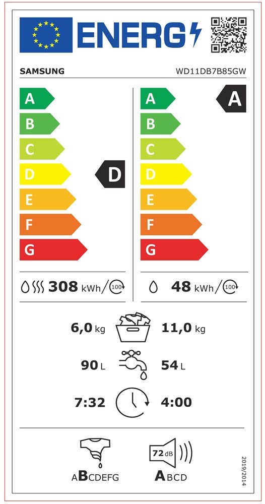 Etiqueta de Eficiencia Energética - WD11DB7B85GWU3