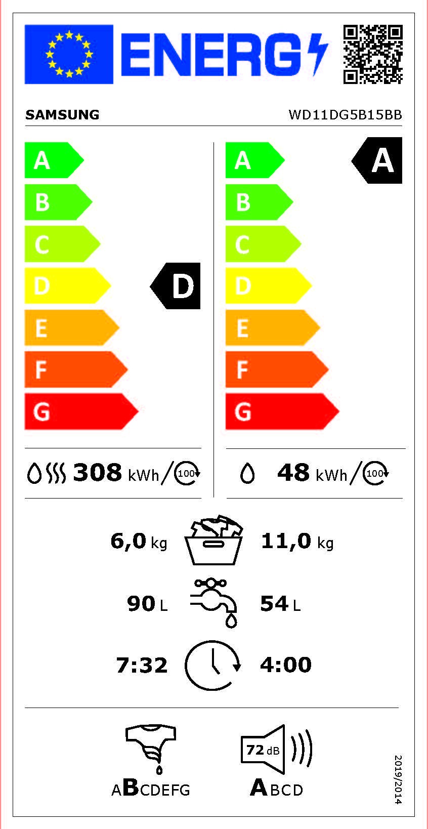 Etiqueta de Eficiencia Energética - WD11DG5B15BBEC