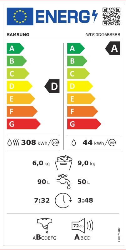 Etiqueta de Eficiencia Energética - WD90DG6B85BBU3