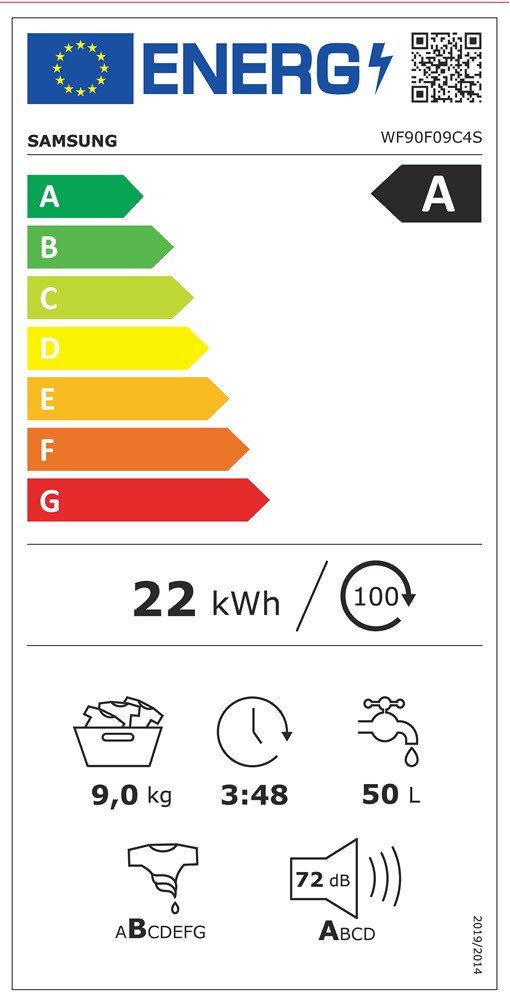 Etiqueta de Eficiencia Energética - WF90F09C4SU3