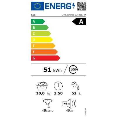 Lavadora AEG LFR6214O2B Blanco 10Kg 1400 A Vapor