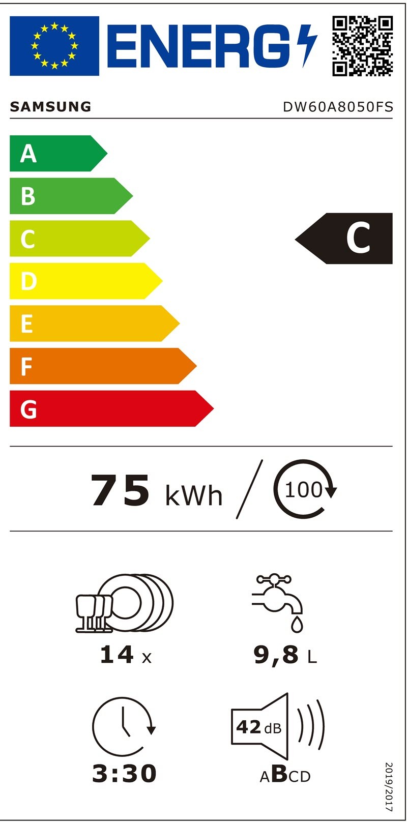 Etiqueta de Eficiencia Energética - DW60A8050FS/EF