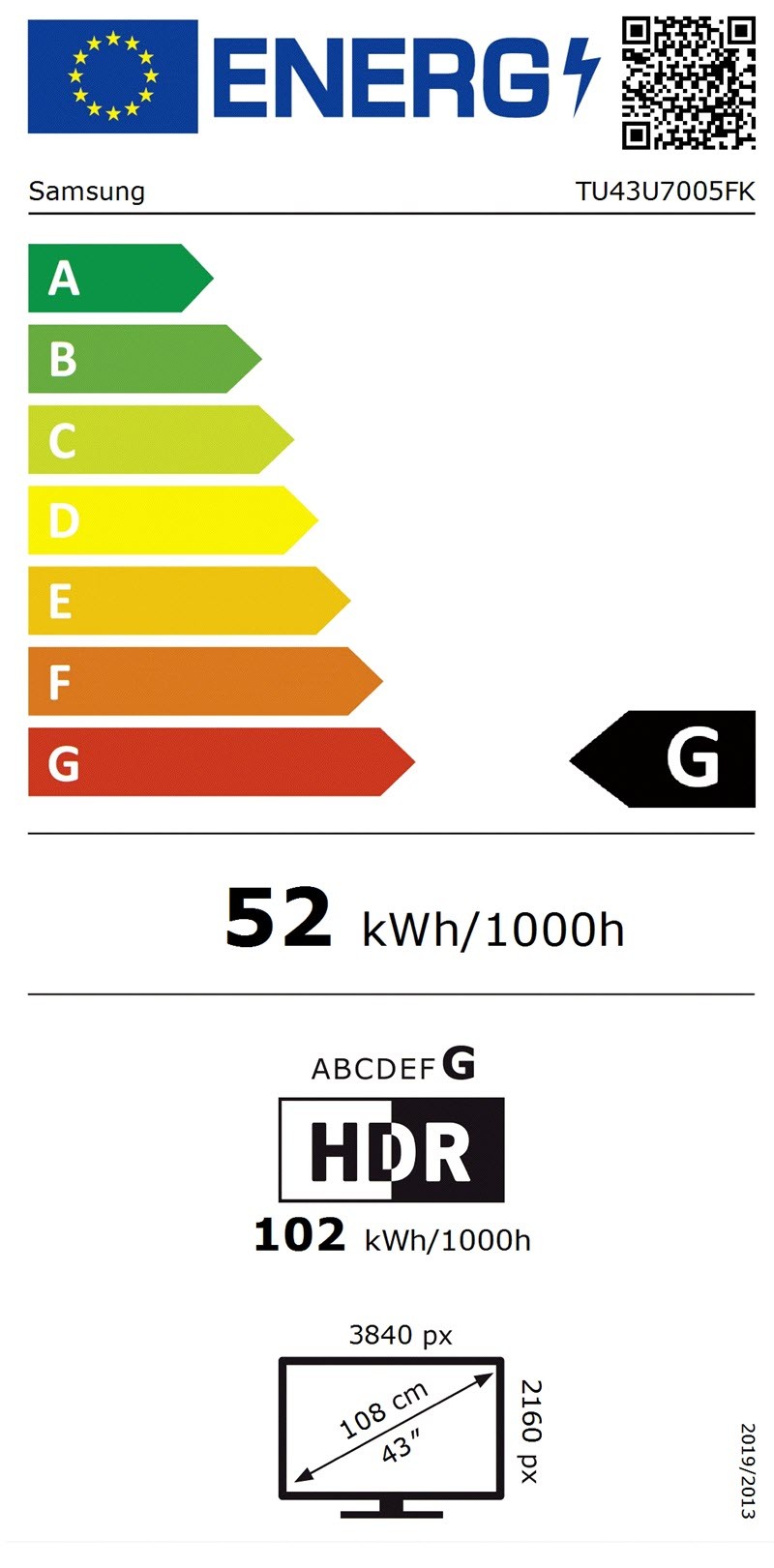 Etiqueta de Eficiencia Energética - TU43U7005FKXXC