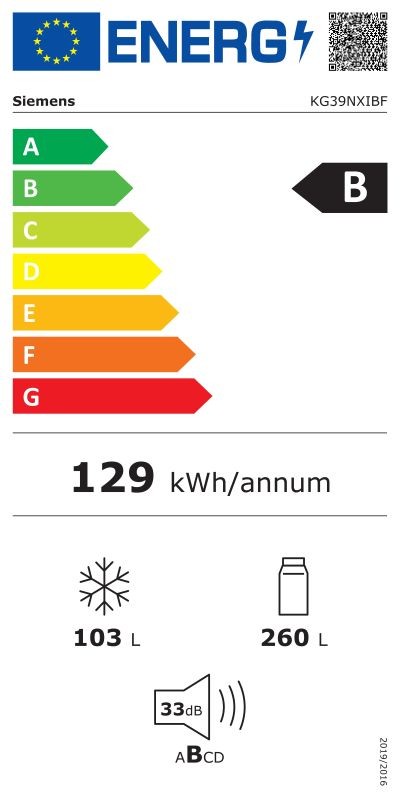 Etiqueta de Eficiencia Energética - KG39NXIBF