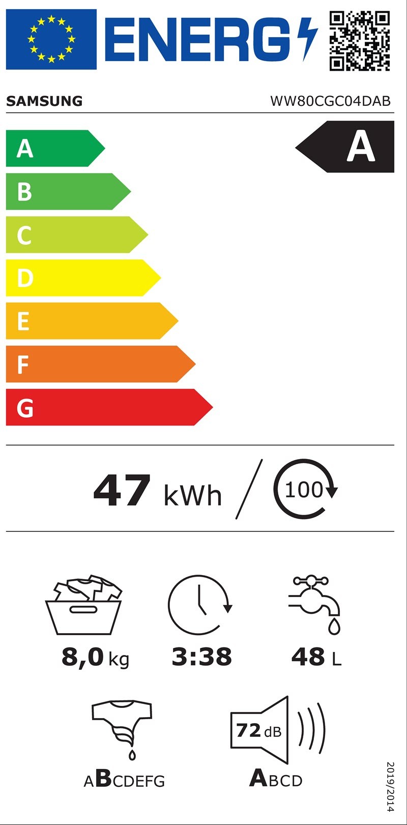 Etiqueta de Eficiencia Energética - WW80CGC04DABEC